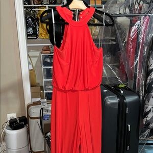JAYGODFREY Vibrant Red Halter Jumpsuit